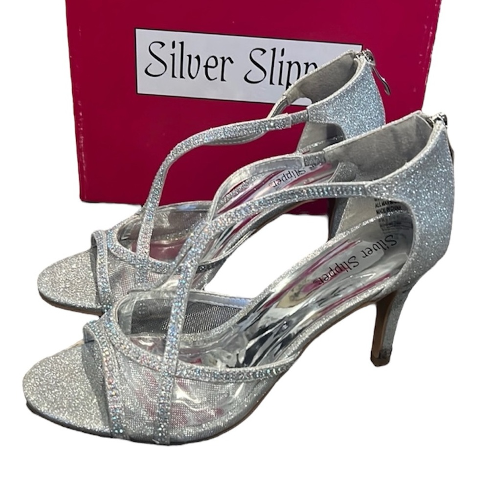 Authentic Silver Slipper Silver Evening Formal He… - image 1